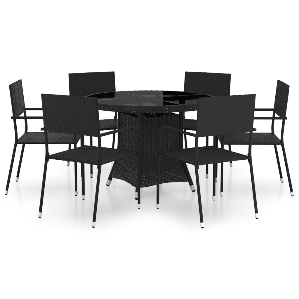 vidaXL Juego de comedor para jardín 7 piezas ratán sintético negro