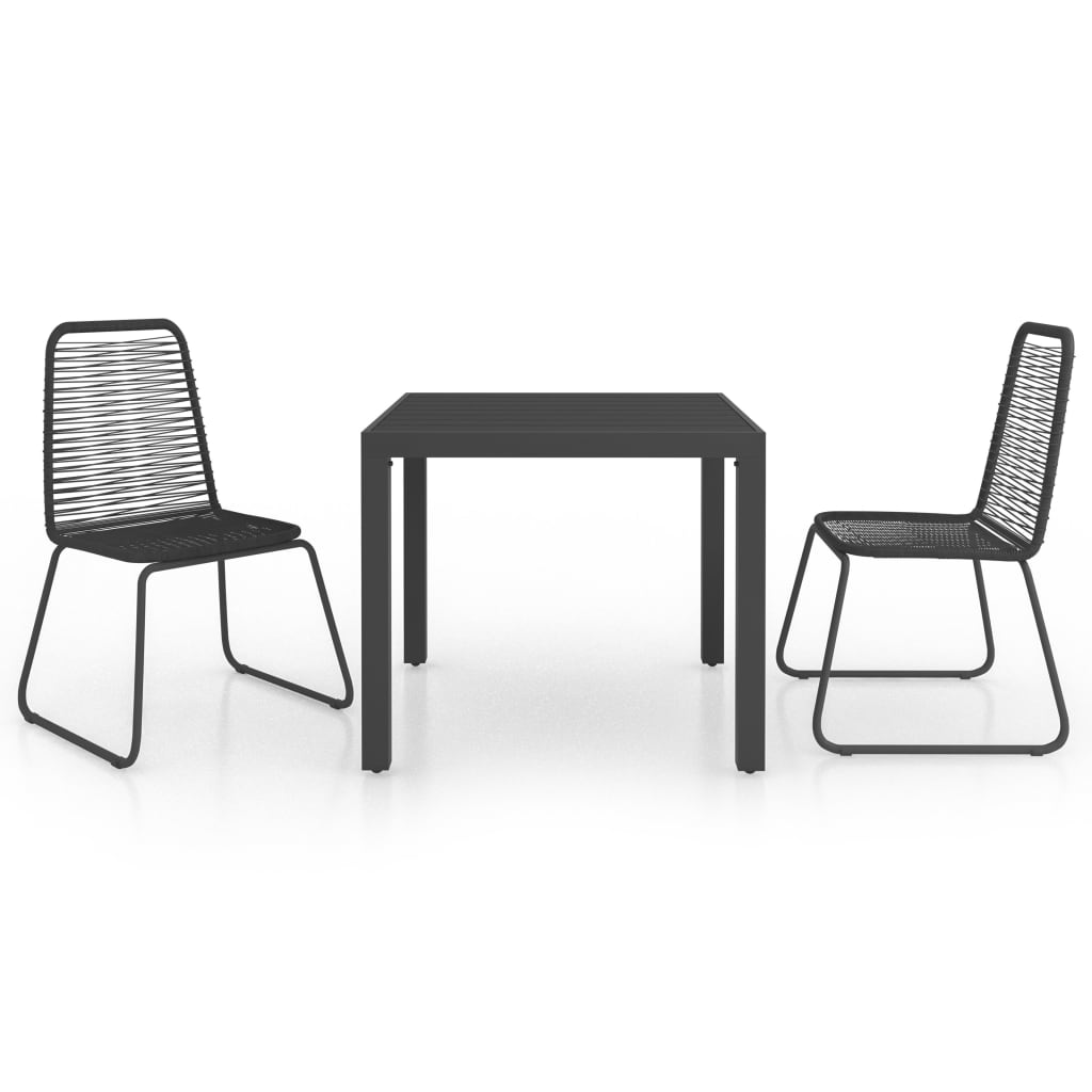 vidaXL Set de comedor de jardín de 3 piezas PVC ratán negro