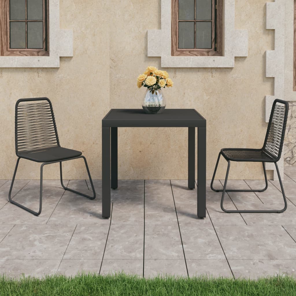 vidaXL Set de comedor de jardín de 3 piezas PVC ratán negro