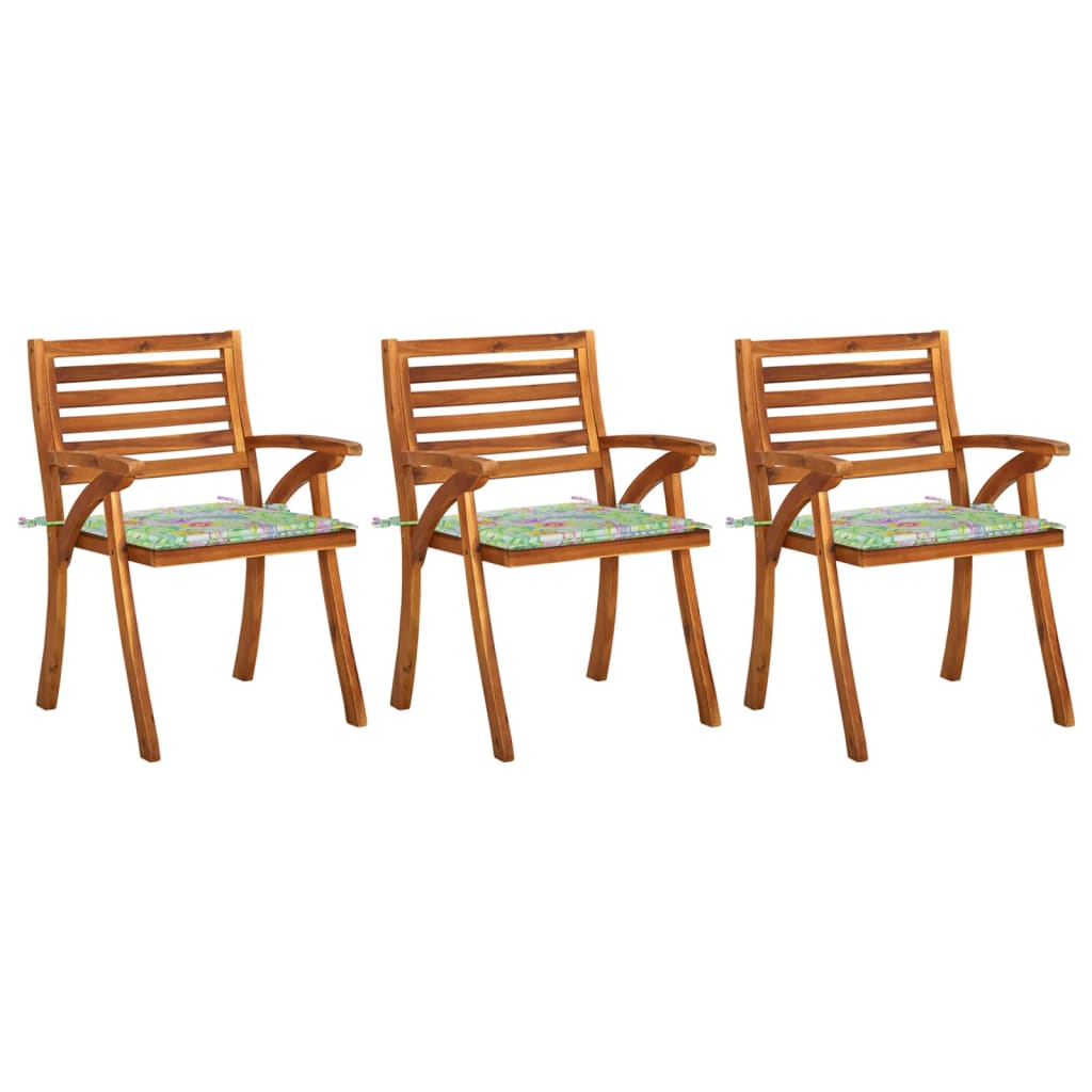 vidaXL Sillas de comedor jardín con cojines 3 uds madera maciza acacia