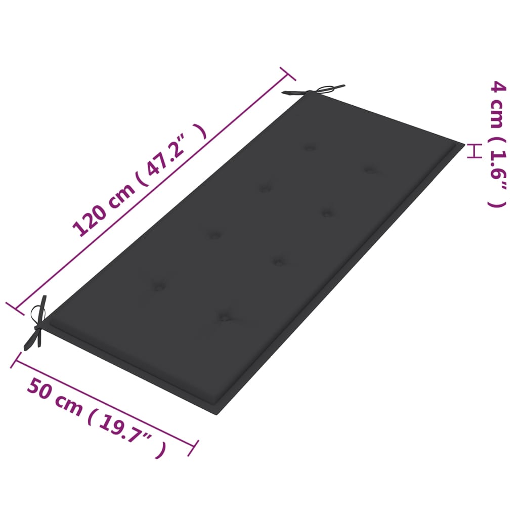 vidaXL Banco de jardín 2 plazas madera maciza eucalipto y cojín 120 cm