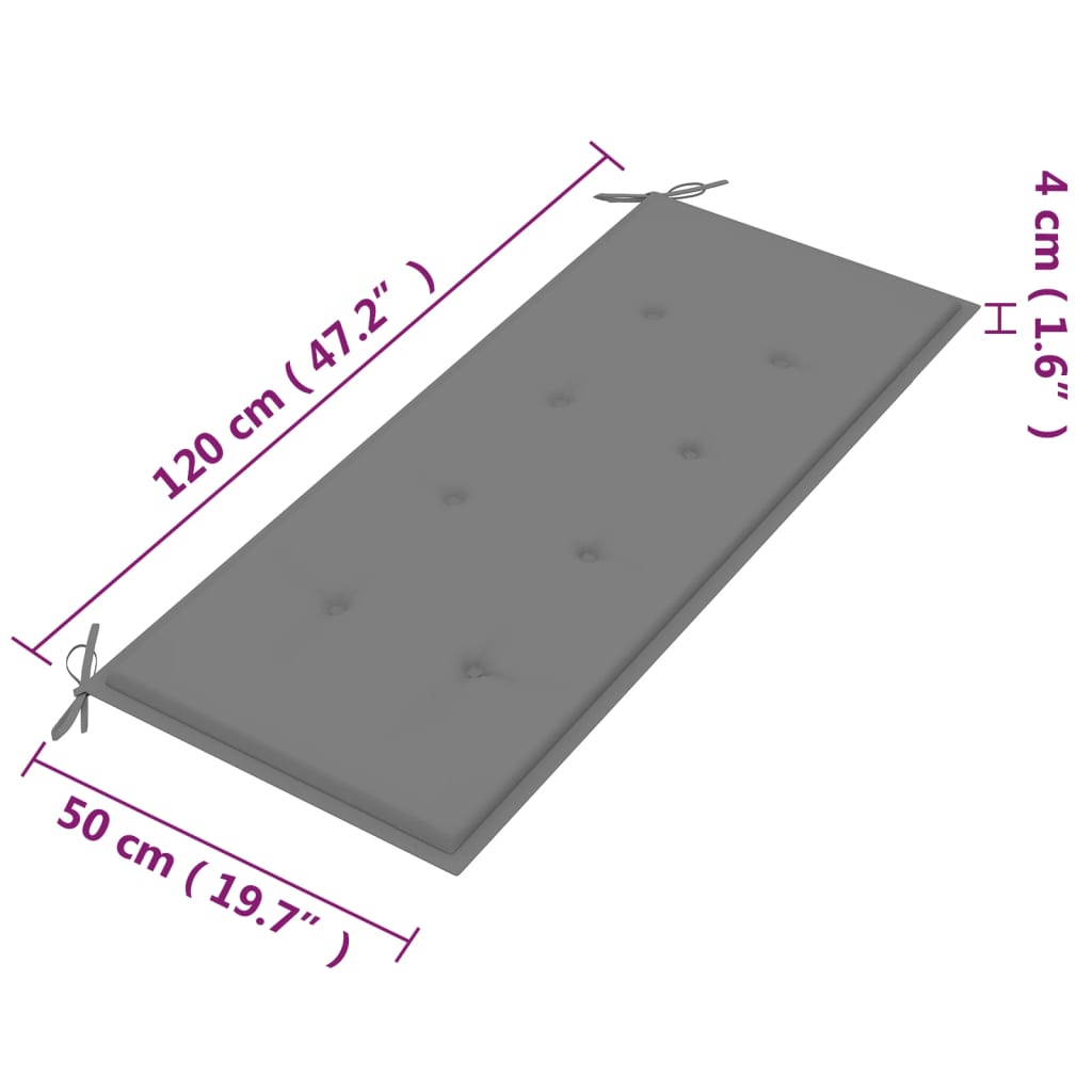 vidaXL Banco de jardín 2 plazas madera maciza eucalipto y cojín 120 cm