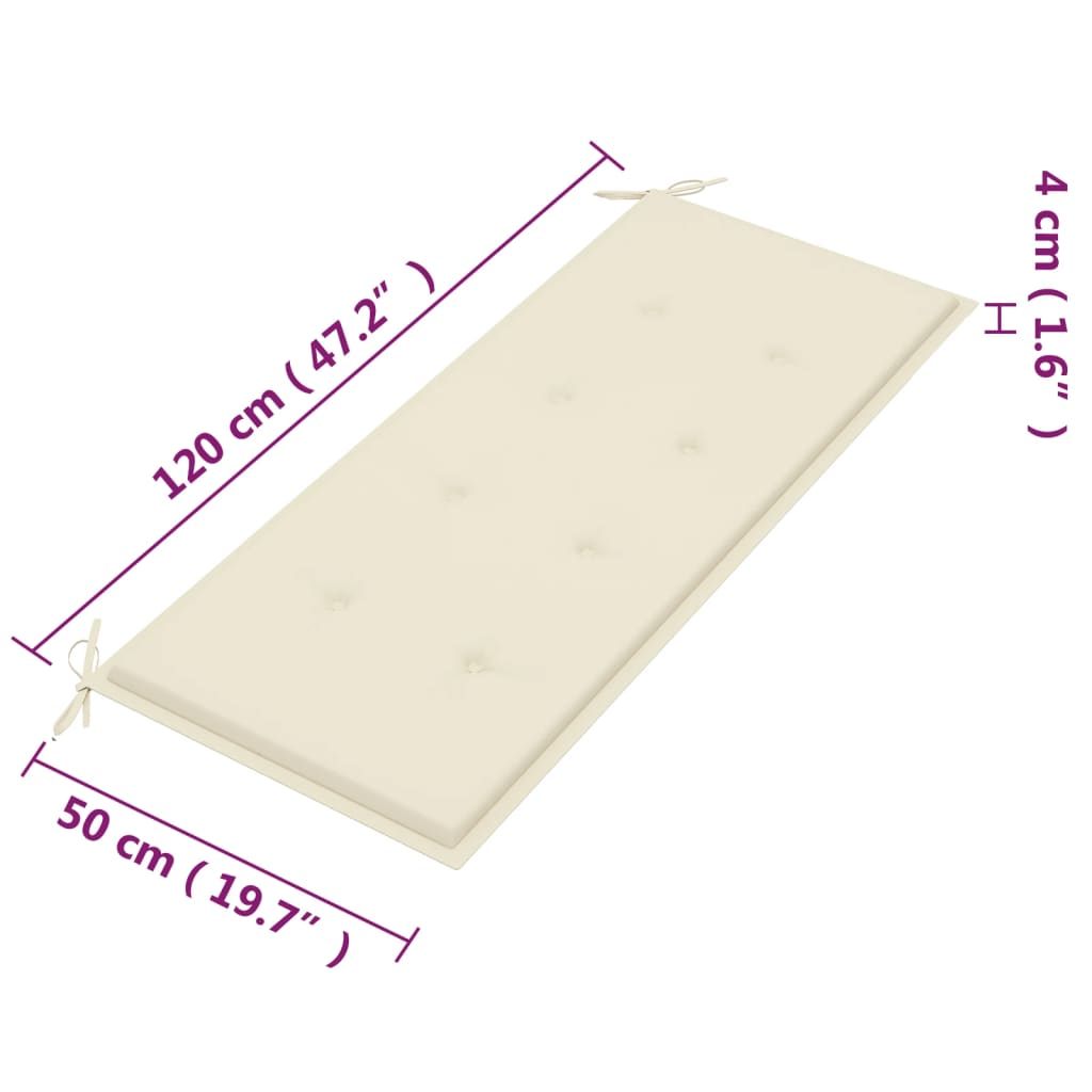 vidaXL Banco de jardín 2 plazas madera maciza eucalipto y cojín 120 cm