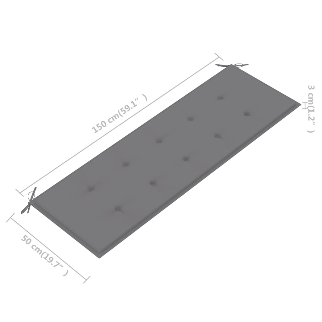 vidaXL Banco de jardín 3 plazas madera maciza eucalipto y cojín 150 cm