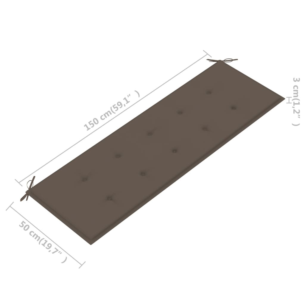 vidaXL Banco de jardín 3 plazas madera maciza eucalipto y cojín 150 cm