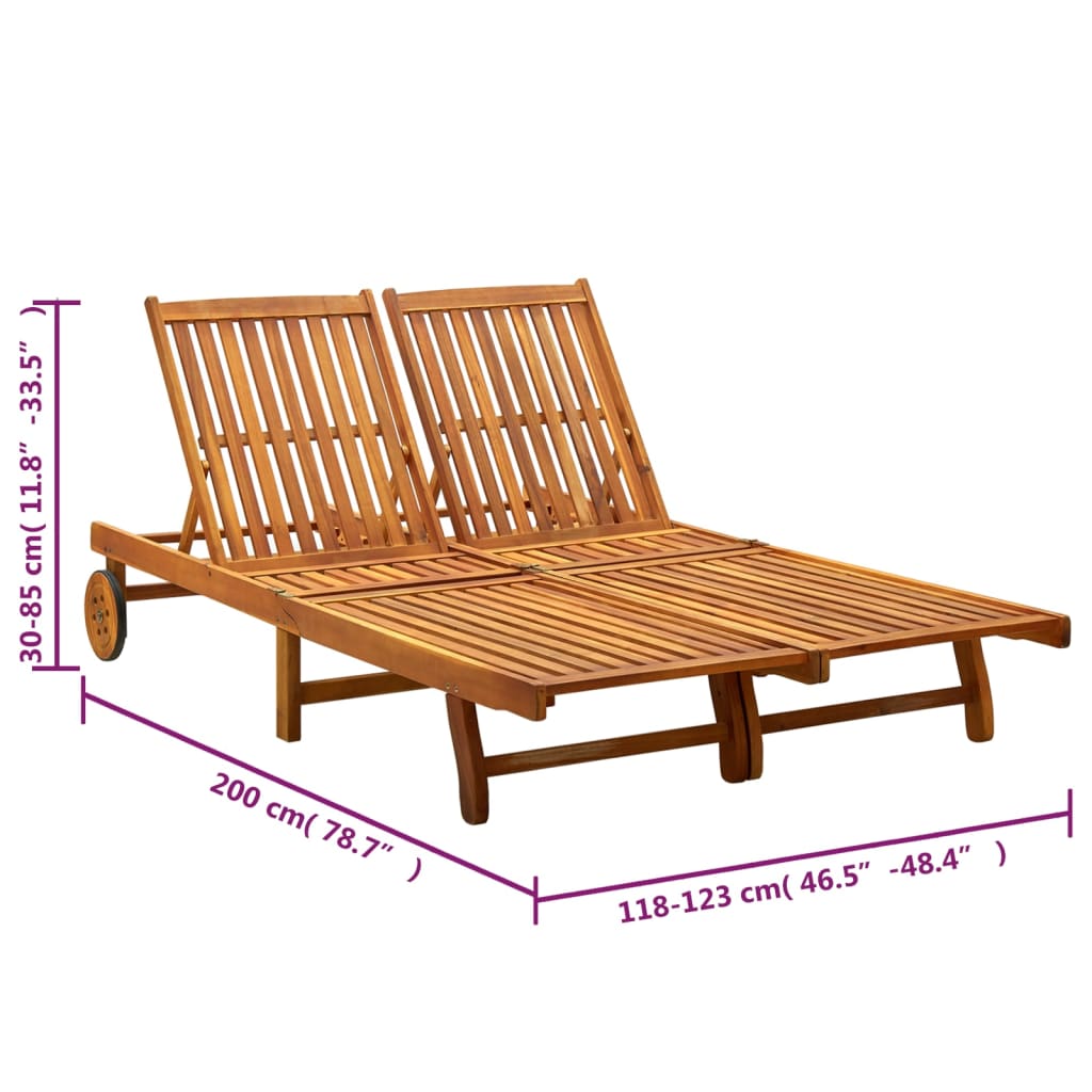 vidaXL Tumbona de jardín 2 personas y cojines madera maciza de acacia