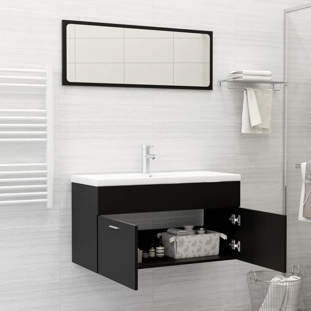 vidaXL Juego de muebles de baño 2 pzas madera contrachapada negro