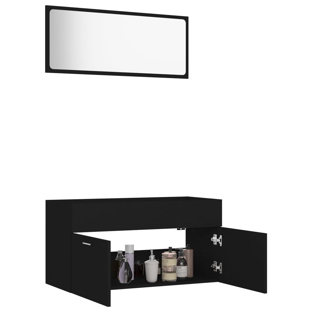 vidaXL Juego de muebles de baño 2 pzas madera contrachapada negro