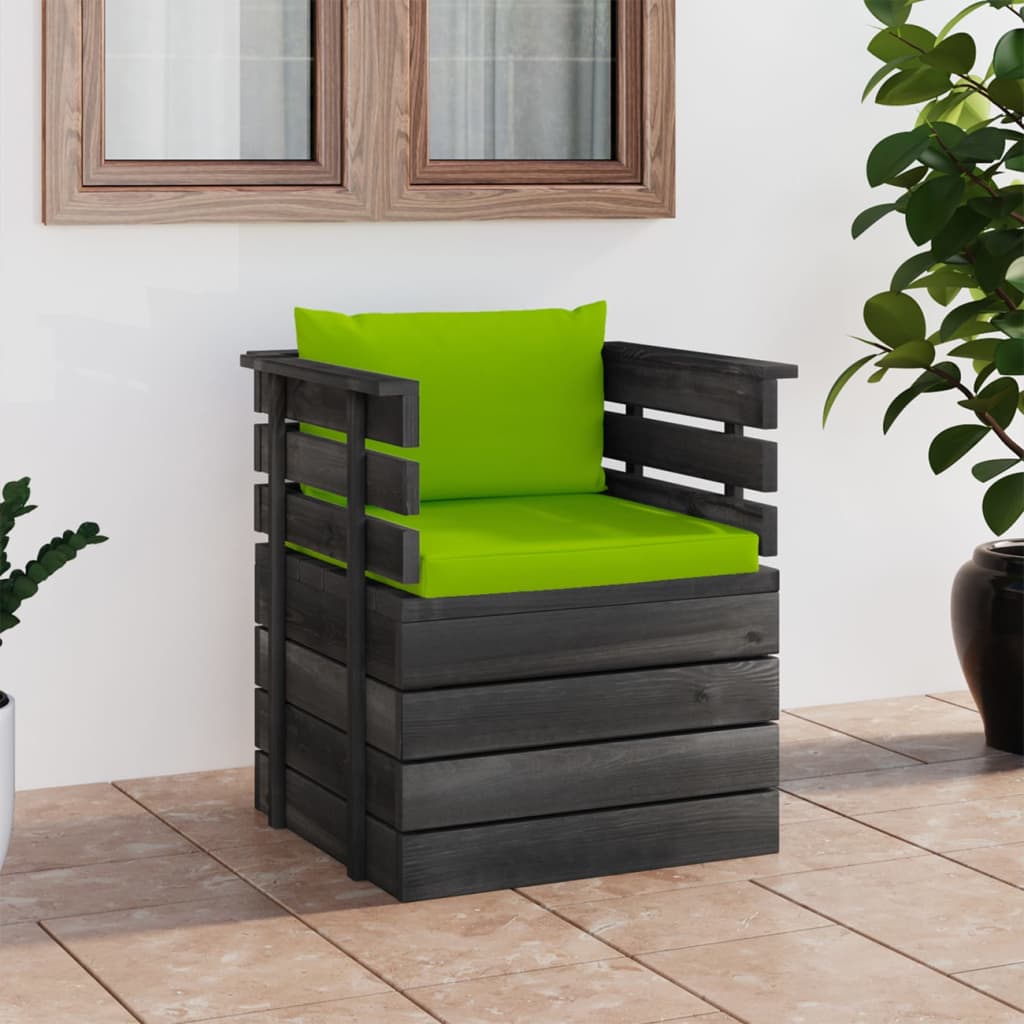 vidaXL Sillón de jardín con cojines madera de pino