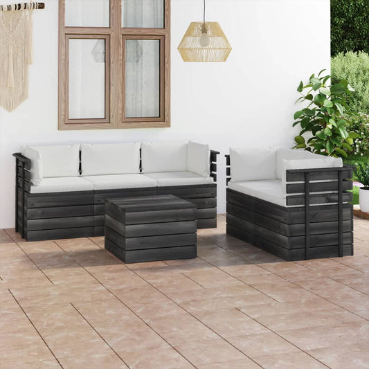 vidaXL Muebles de palets de jardín 6 piezas cojines madera maciza pino