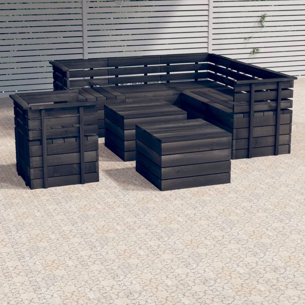 vidaXL Muebles palets de jardín 8 pzas madera maciza pino gris oscuro