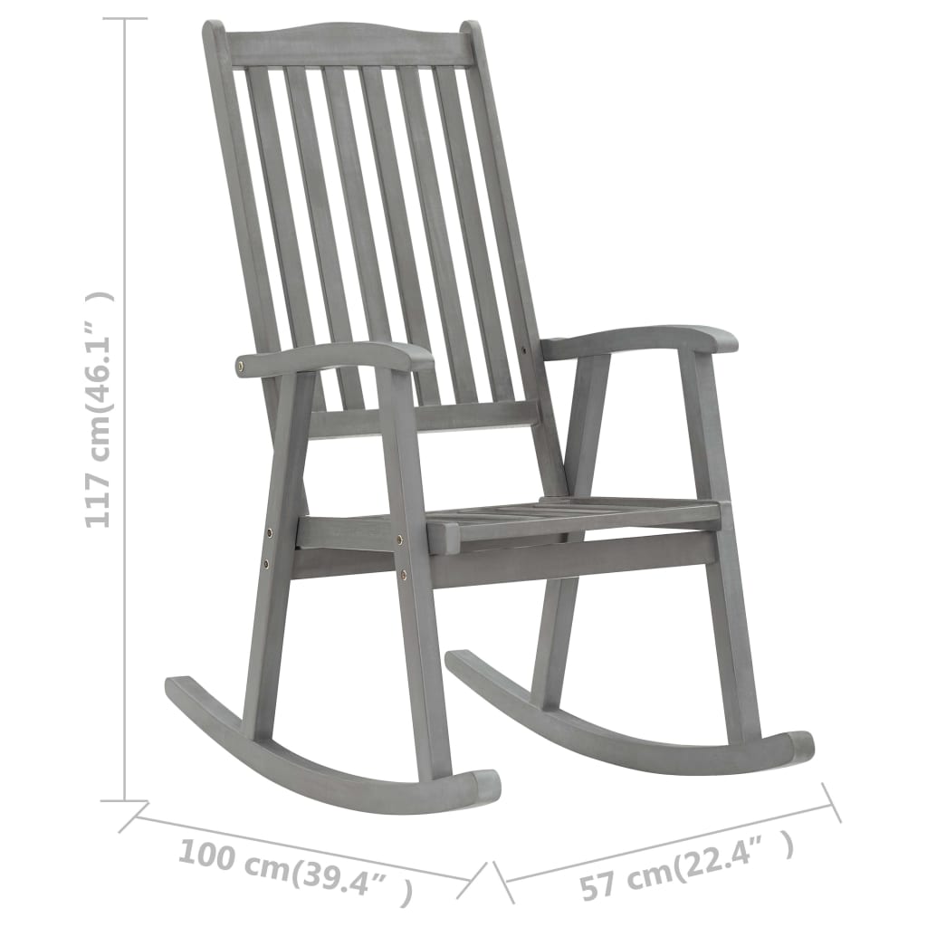 vidaXL Silla mecedora con cojines madera maciza de acacia gris