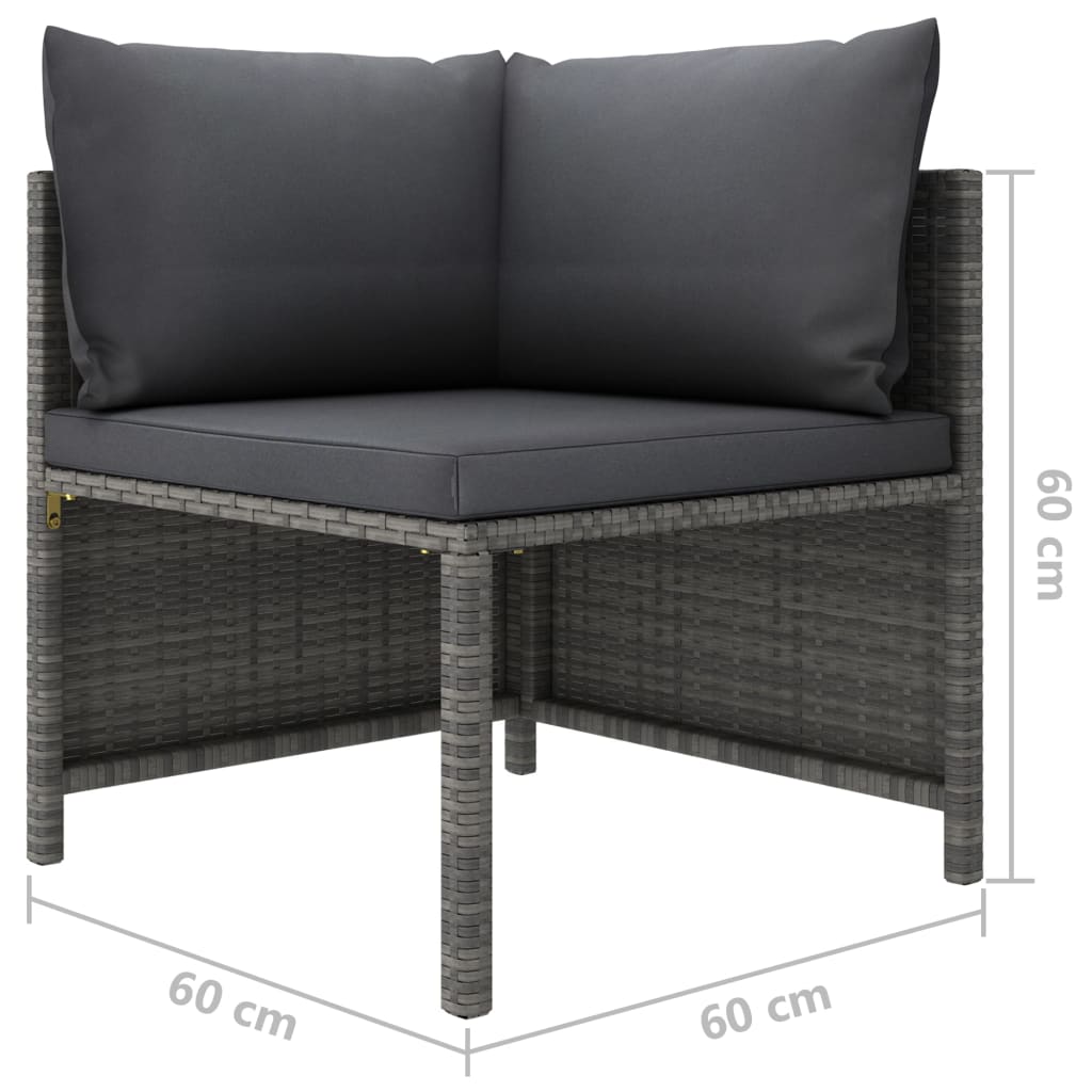 vidaXL Set de muebles de jardín 3 pzas y cojines ratán sintético gris