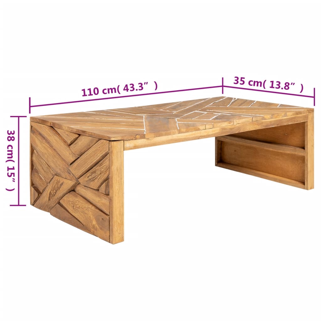 vidaXL Mesa de centro madera maciza de teca erosionada 110x35x38 cm