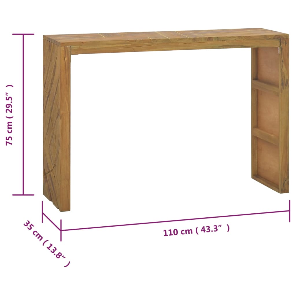 vidaXL Mesa consola de madera maciza de teca 110x35x75 cm