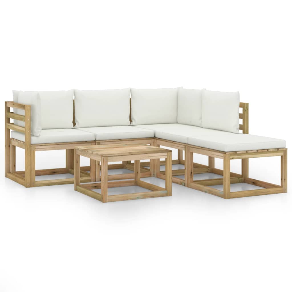 vidaXL Set de muebles de jardín 6 pzas con cojines crema