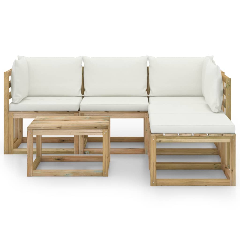 vidaXL Set de muebles de jardín 6 pzas con cojines crema