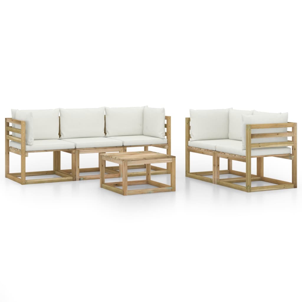 vidaXL Set de muebles de jardín 6 pzas con cojines crema