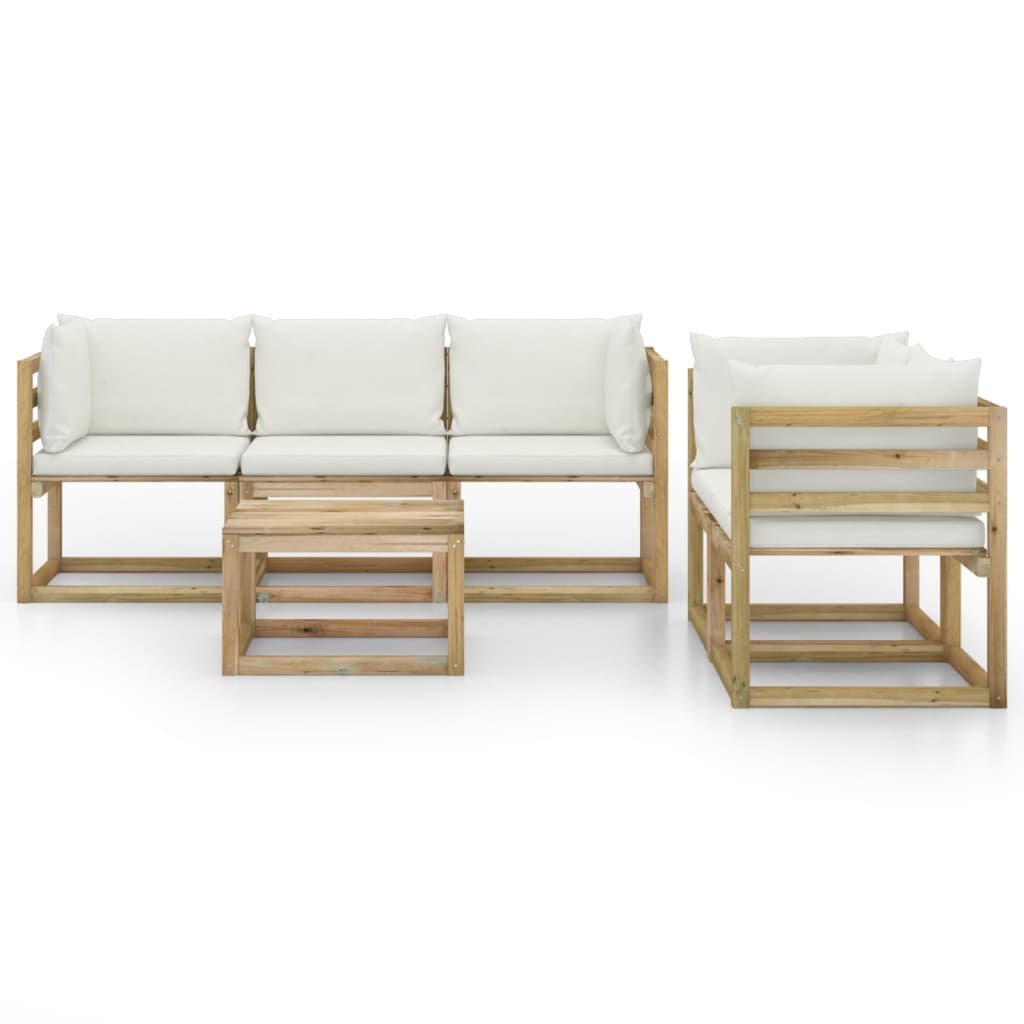 vidaXL Set de muebles de jardín 6 pzas con cojines crema