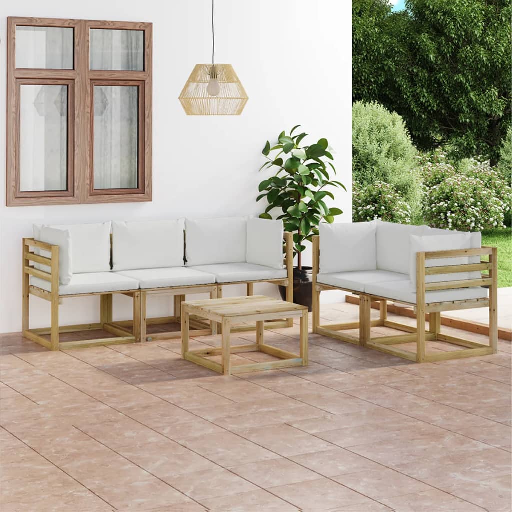 vidaXL Set de muebles de jardín 6 pzas con cojines crema