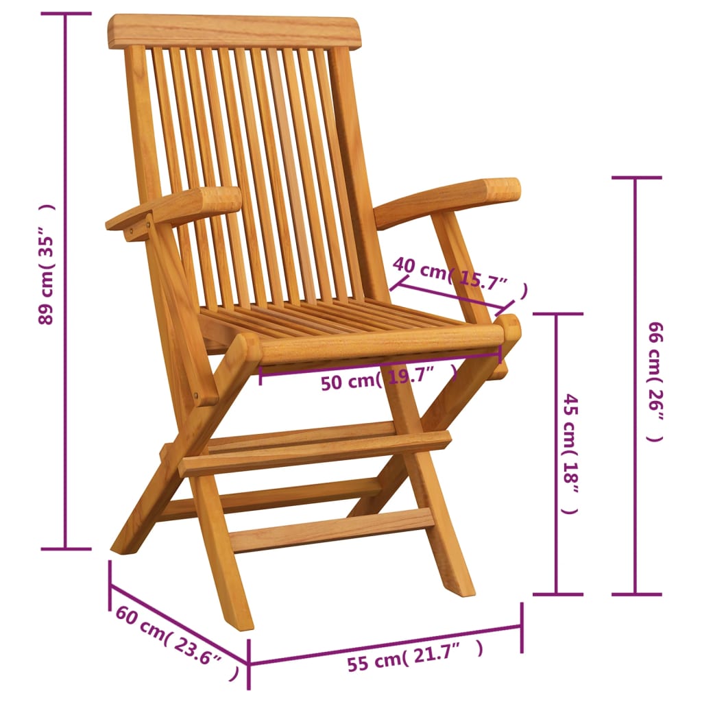 vidaXL Sillas de jardín 4 uds madera teca con cojines color crema