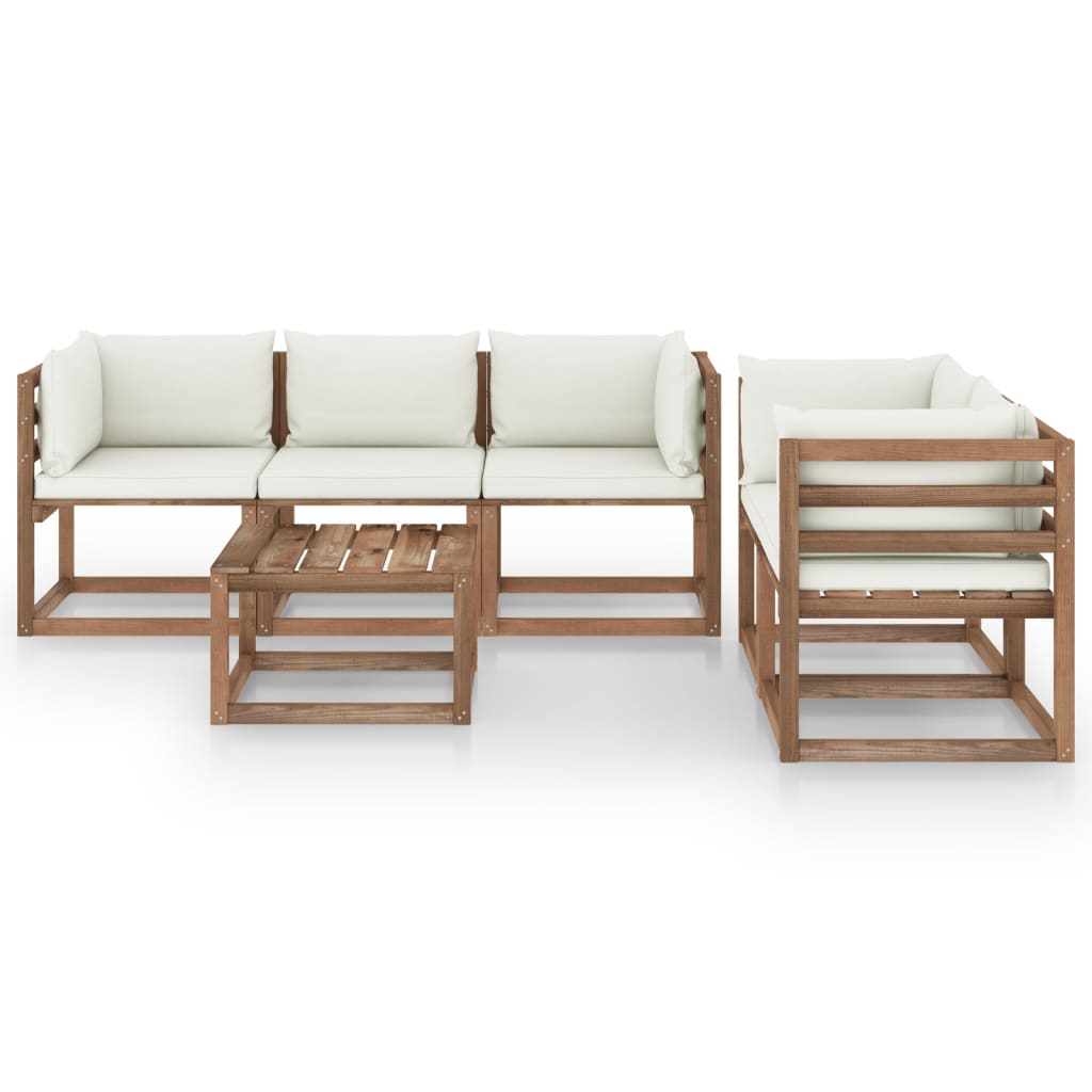 vidaXL Set de muebles de jardín 6 pzas con cojines crema