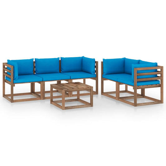 vidaXL Juego de muebles de jardín 6 piezas con cojines azul claro