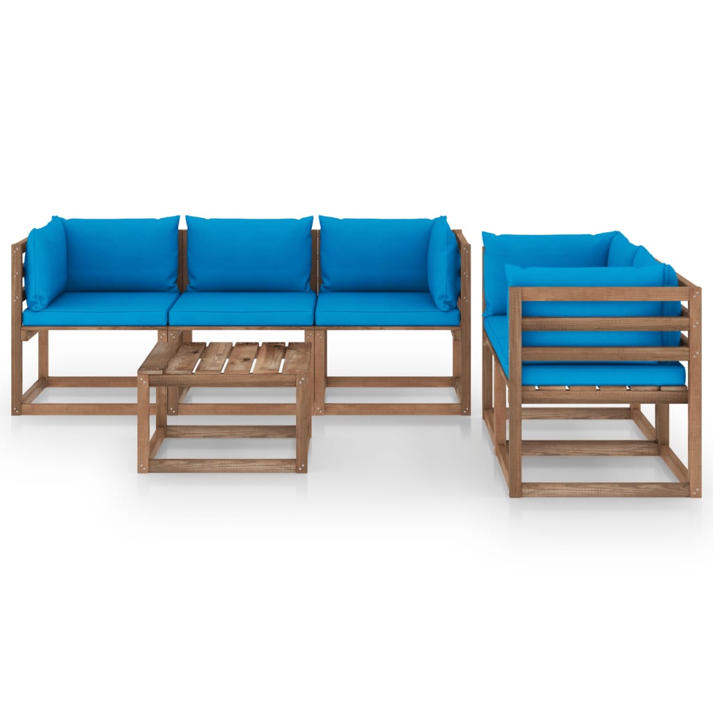 vidaXL Juego de muebles de jardín 6 piezas con cojines azul claro