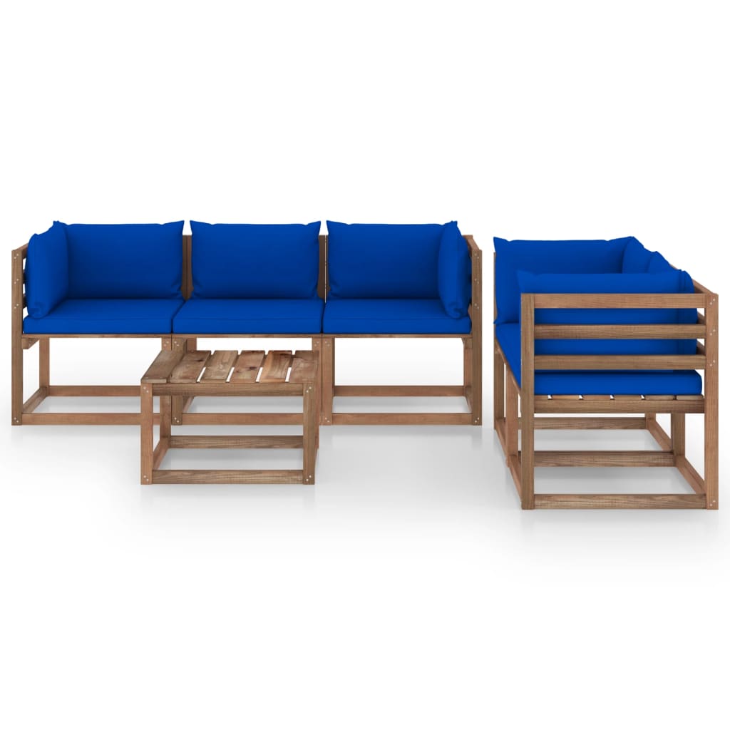 vidaXL Juego de muebles de jardín 6 piezas con cojines azules