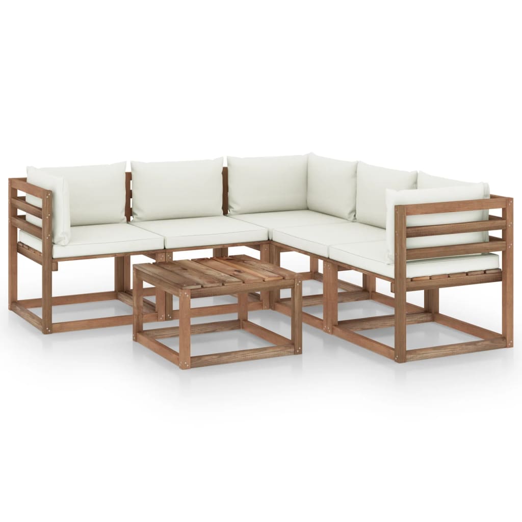 vidaXL Set de muebles de jardín 6 pzs madera impregnada cojines crema