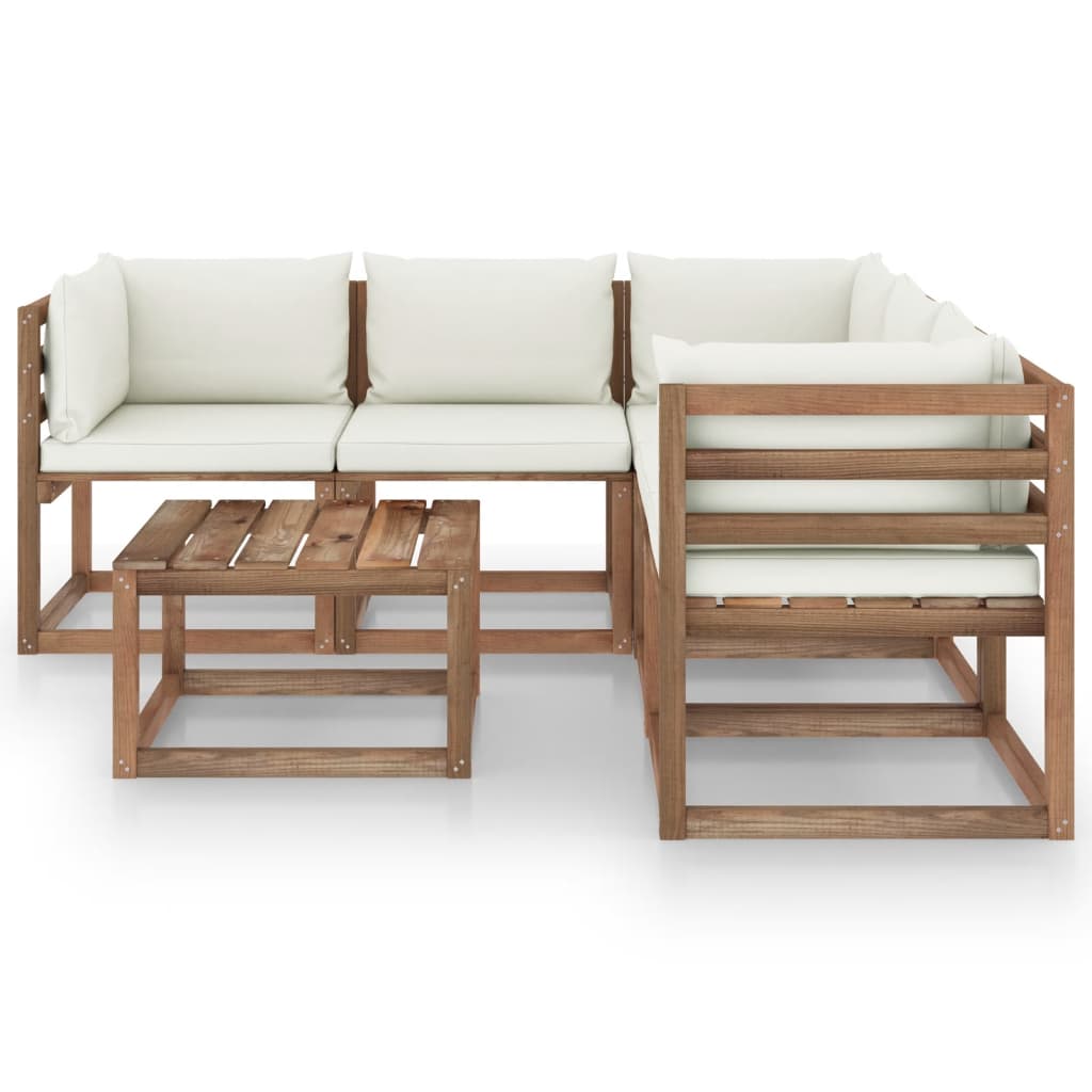 vidaXL Set de muebles de jardín 6 pzs madera impregnada cojines crema