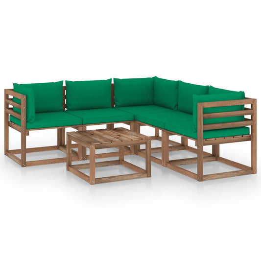 vidaXL Set de muebles de jardín 6 pzs madera impregnada cojines verde