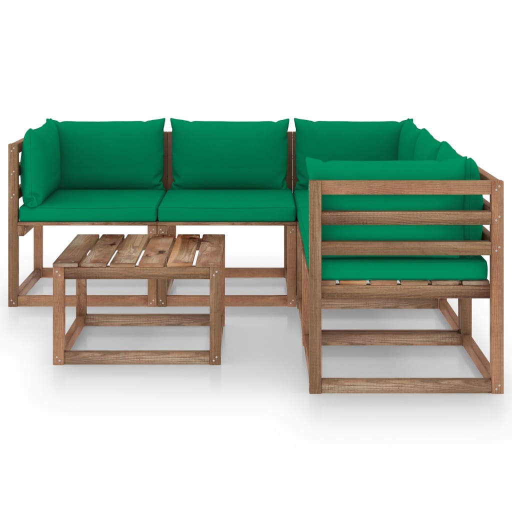 vidaXL Set de muebles de jardín 6 pzs madera impregnada cojines verde