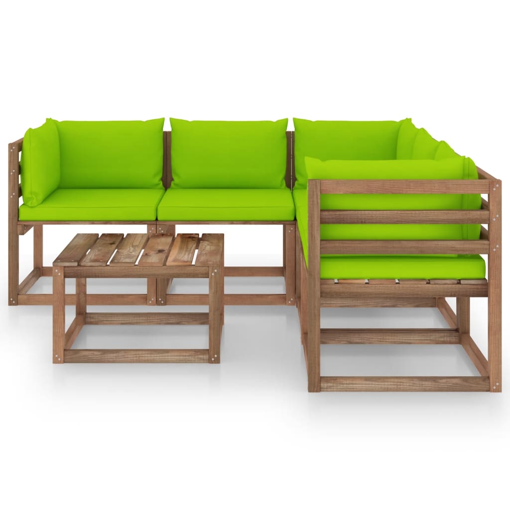 vidaXL Set de muebles de jardín 6 pzs madera impregnada cojines verde