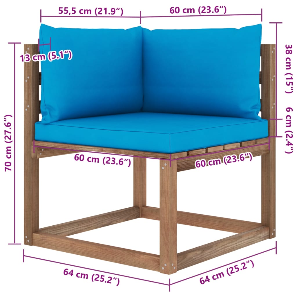 vidaXL Muebles de jardín de palets 6 pzs con cojines madera impregnada