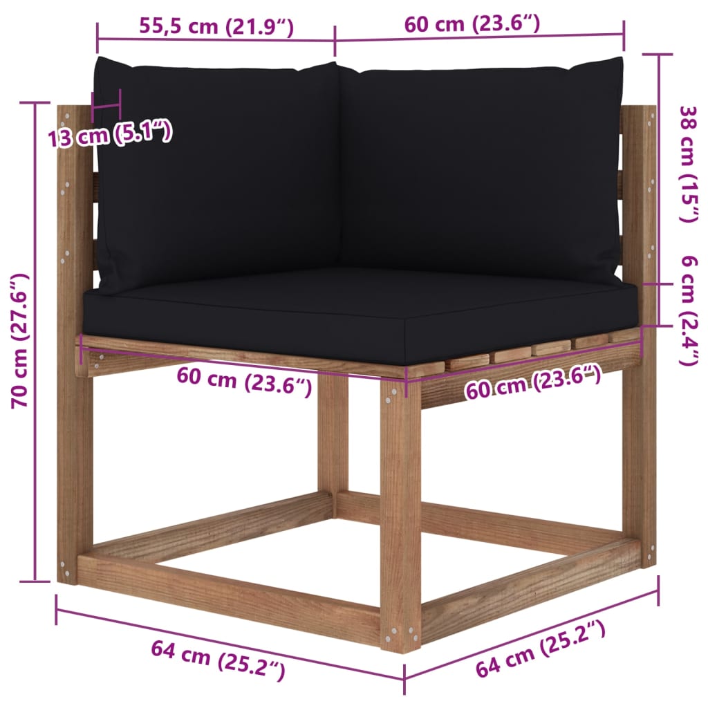 vidaXL Muebles de jardín de palets 6 pzs con cojines madera impregnada