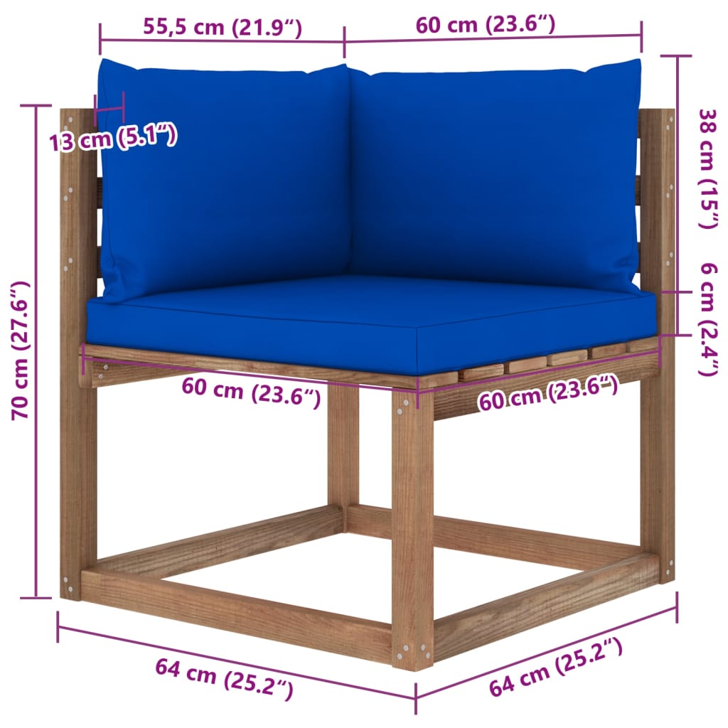 vidaXL Muebles de jardín de palets 6 pzs con cojines madera impregnada