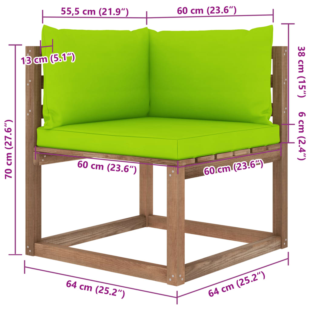 vidaXL Muebles de jardín de palets 6 pzs con cojines madera impregnada