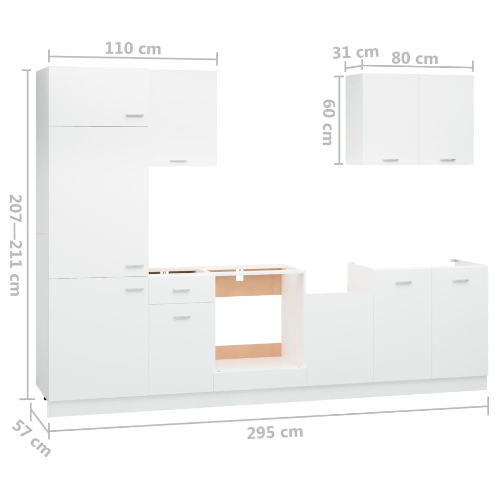 vidaXL Juego de muebles de cocina 7 piezas madera de ingeniería blanco