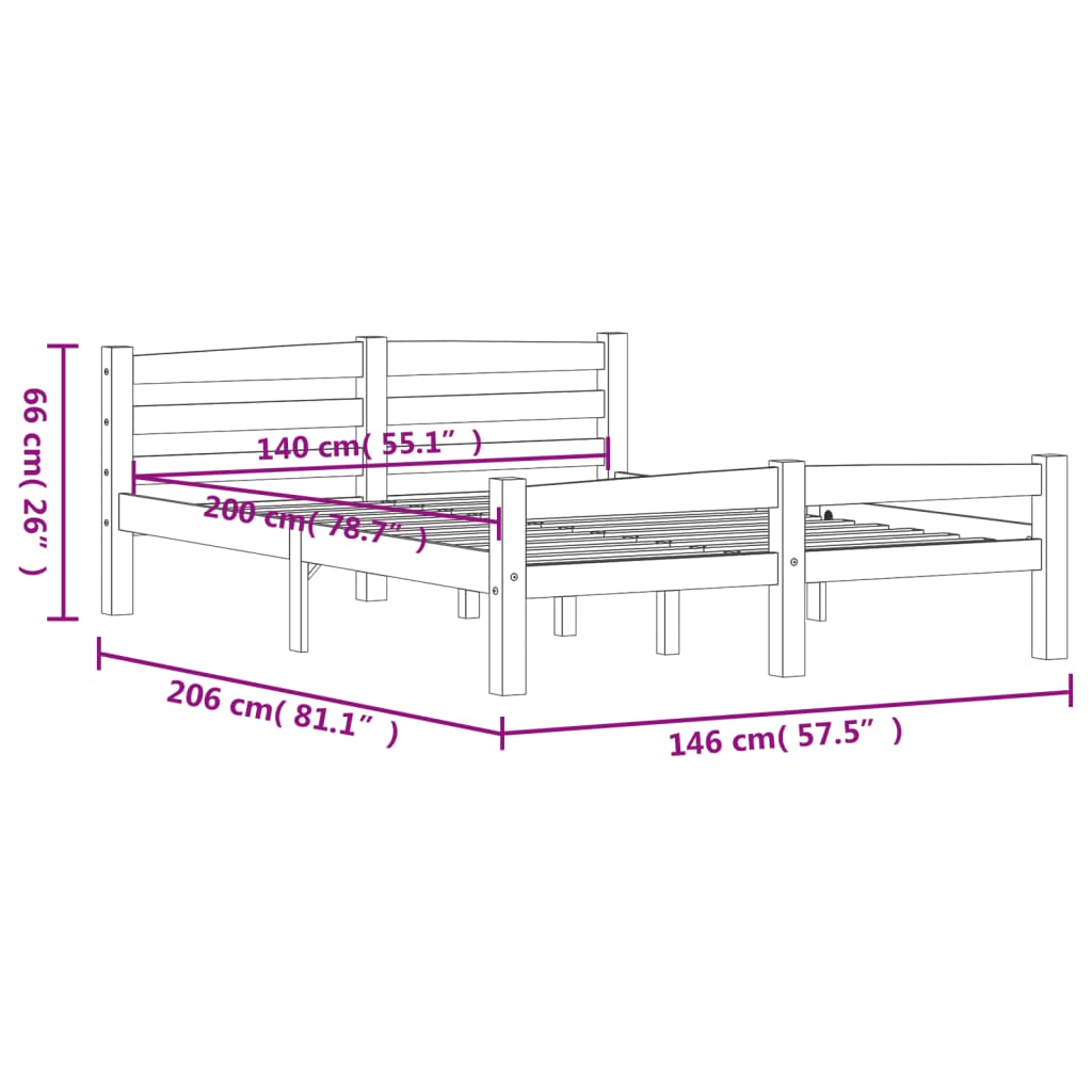 vidaXL Estructura de cama sin colchón madera maciza de pino 140x200 cm