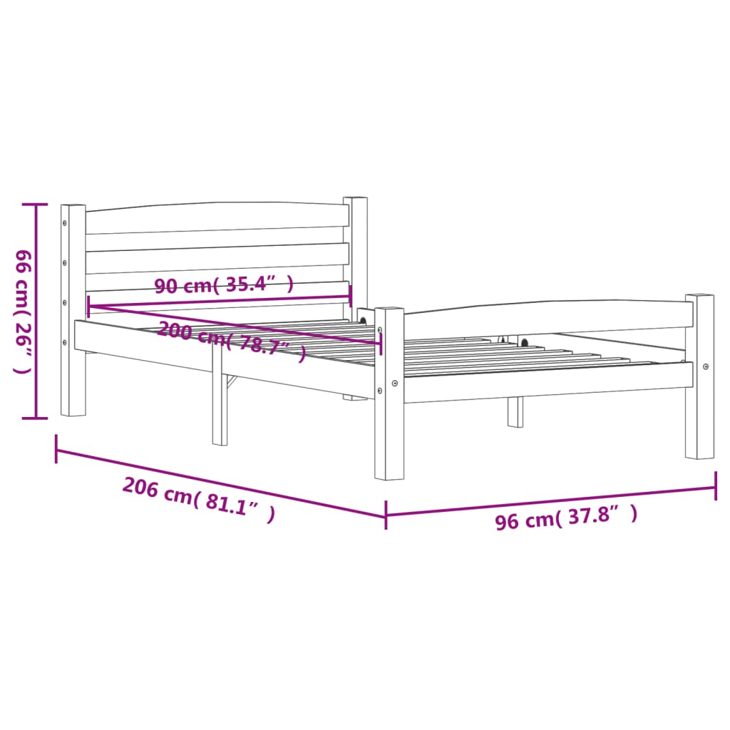 vidaXL Estructura de cama sin colchón madera de pino blanco 90x200 cm