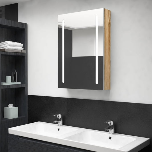 vidaXL Armario de baño con espejo y LED blanco y roble 50x13x70 cm