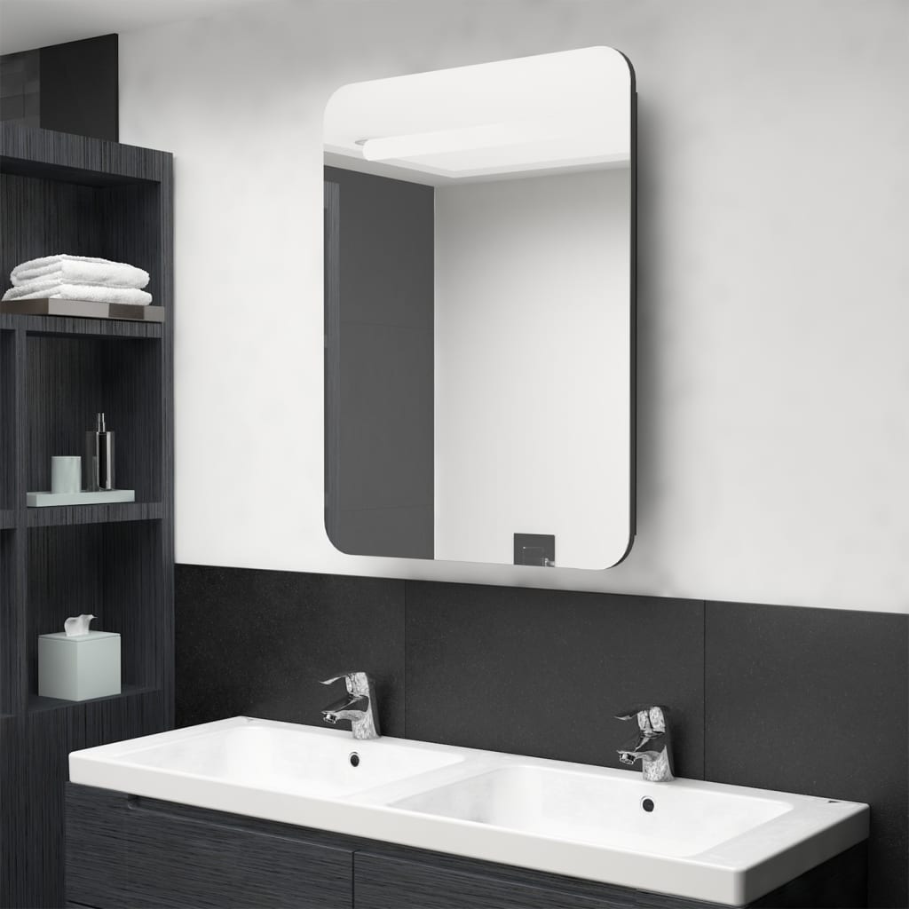 vidaXL Armario de baño con espejo LED negro brillante 60x11x80 cm