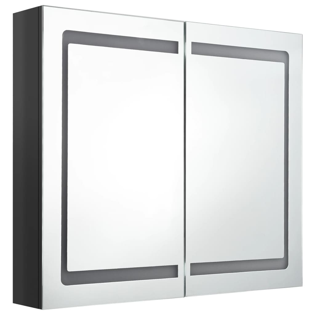 vidaXL Armario de baño con espejo LED negro brillante 80x12x68 cm