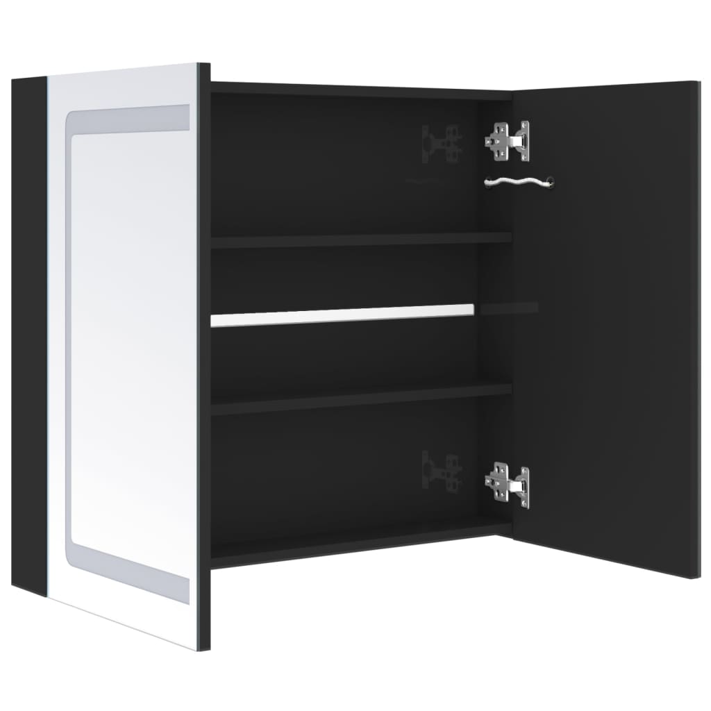 vidaXL Armario de baño con espejo LED negro brillante 80x12x68 cm