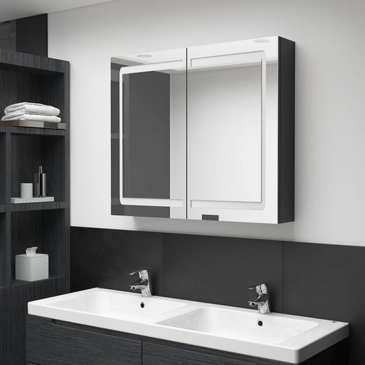 vidaXL Armario de baño con espejo LED negro brillante 80x12x68 cm