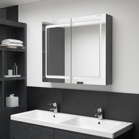 vidaXL Armario de baño con espejo y LED gris 80x12x68 cm