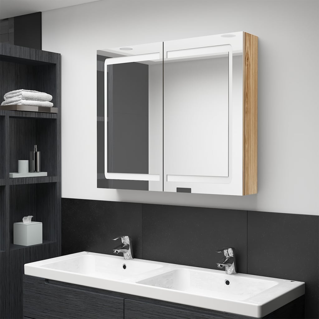 vidaXL Armario de baño con espejo y LED color roble 80x12x68 cm