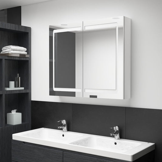 vidaXL Armario de baño con espejo LED blanco brillante 80x12x68 cm