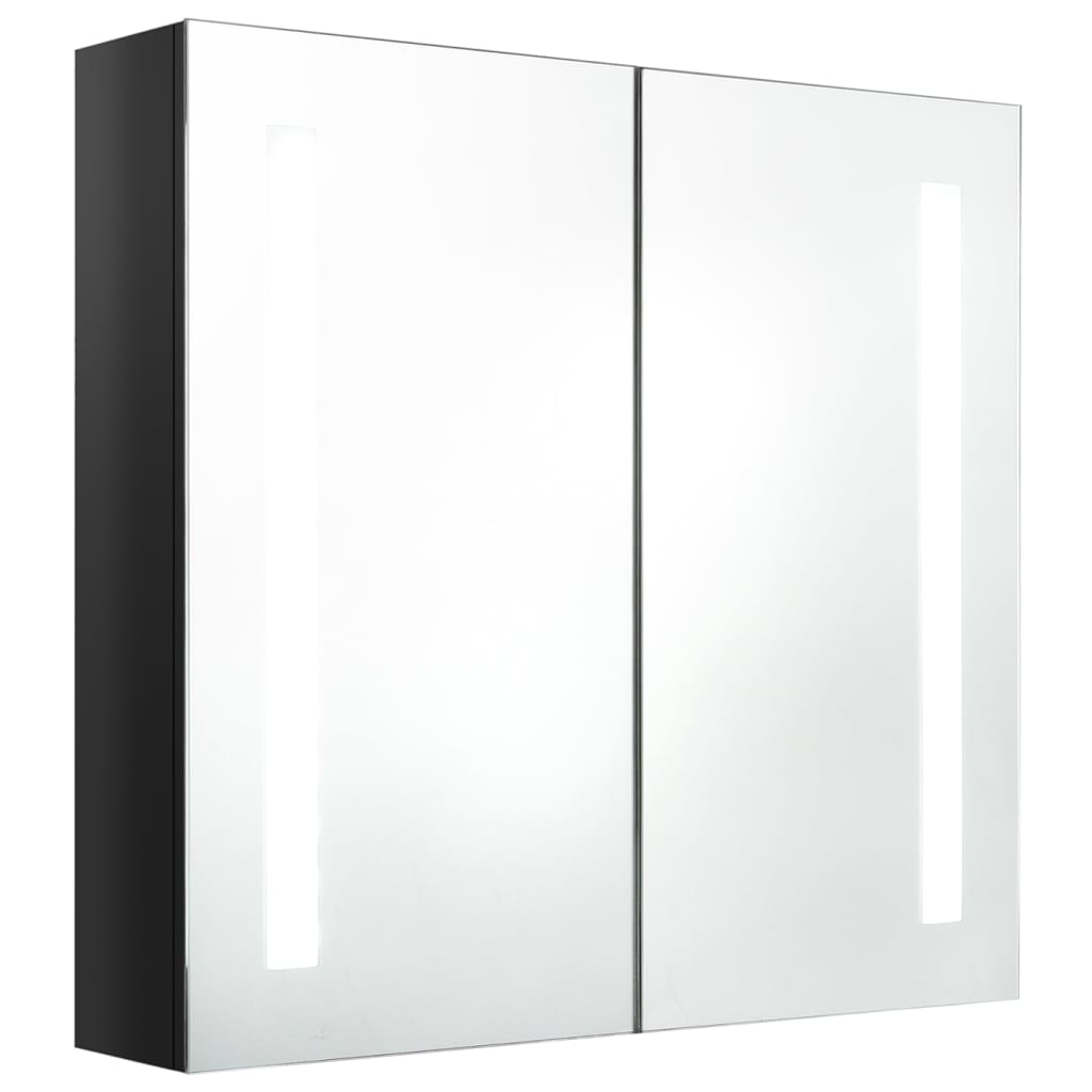 vidaXL Armario de baño con espejo LED negro brillante 62x14x60 cm